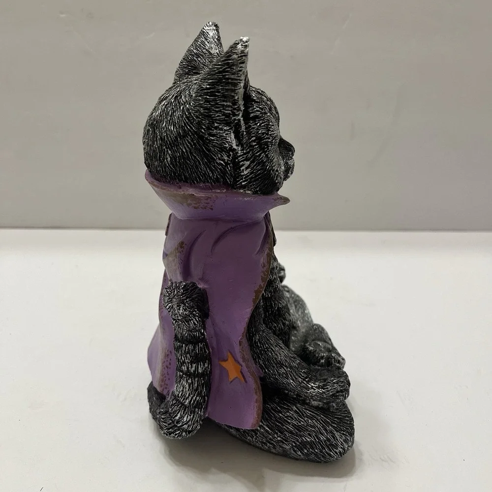 Halloween Meditating Yoga Zen Cat Resin Black Purple Cape 7.5x6